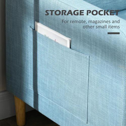 HOMCOM 2 Seater Sofa Modern Fabric Couch with Wood Legs and 2 Pockets Blue - Sofa