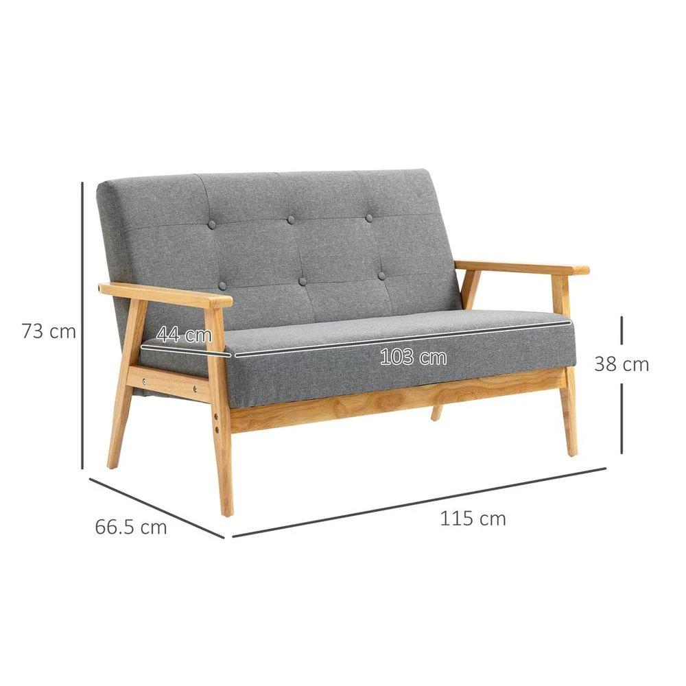 HOMCOM Modern 2-Seater Sofa Upholstery Couch with Rubber Wood Legs Dark Grey - Uncategorized Sofa