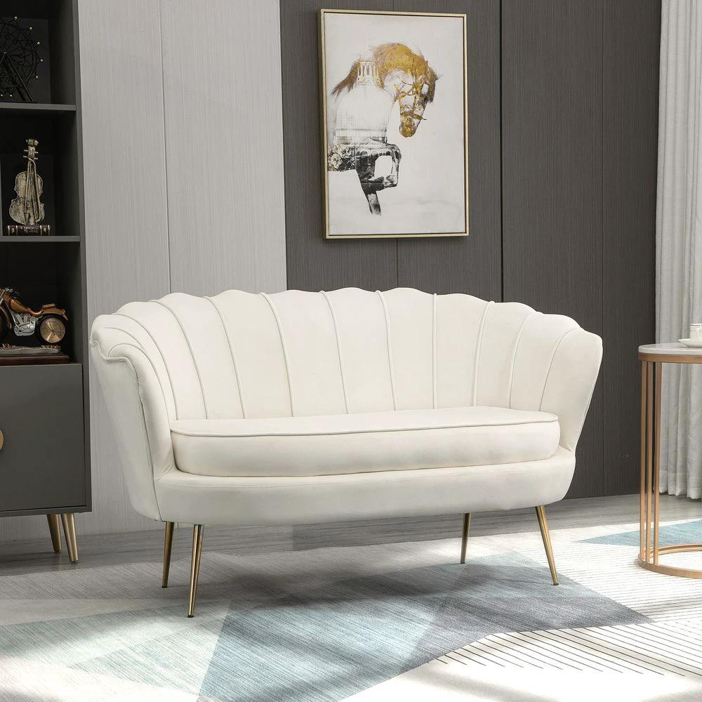 Modern 2 Seater Sofa with Petal Backrest and Steel Legs Cream White - Sofa from HOMCOM