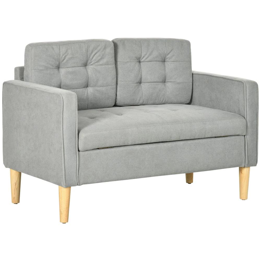 Modern 2 Seater Sofa with Storage Compact Loveseat Sofa for Living Room Grey by HOMCOM