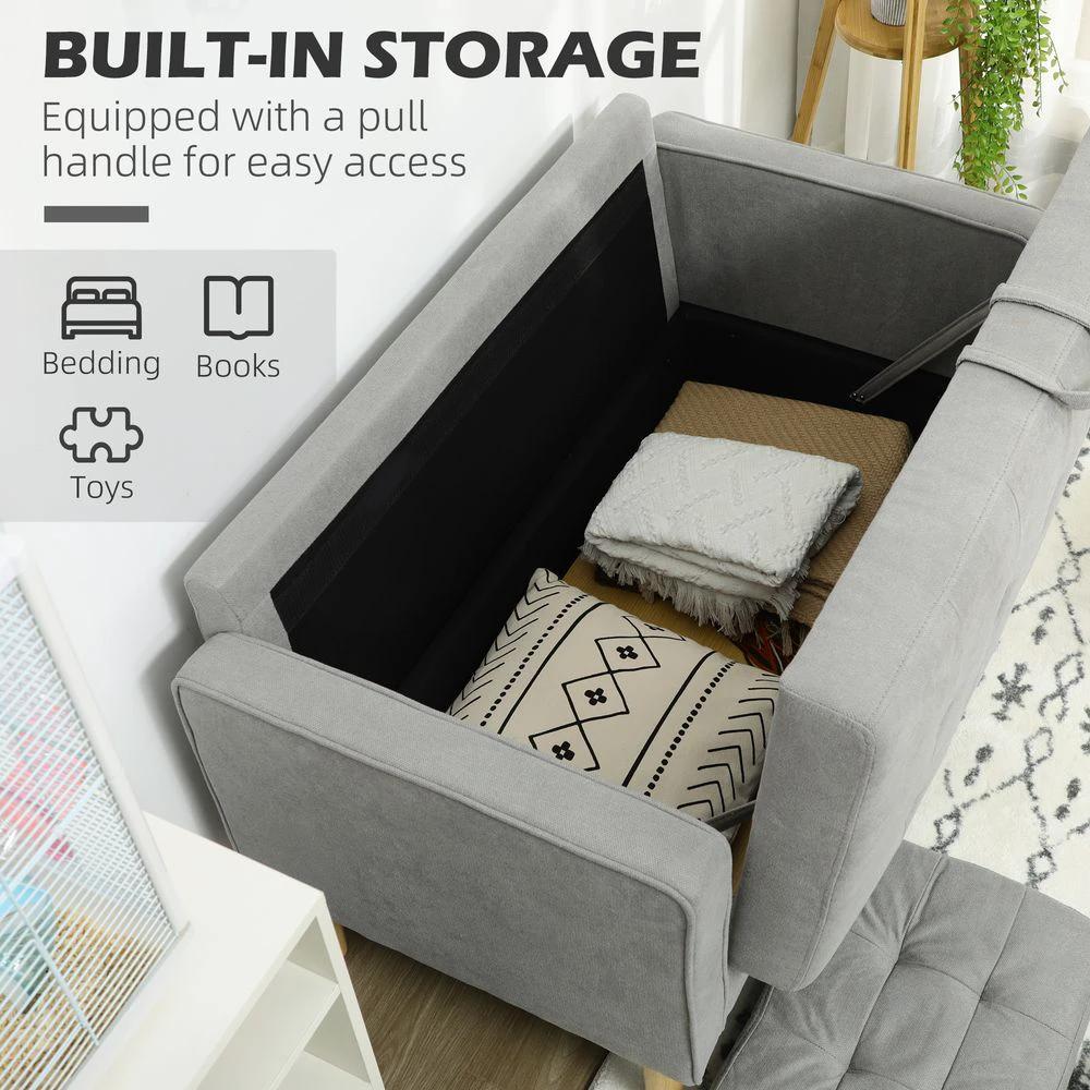 Modern 2 Seater Sofa with Storage Compact Loveseat Sofa for Living Room Grey by HOMCOM
