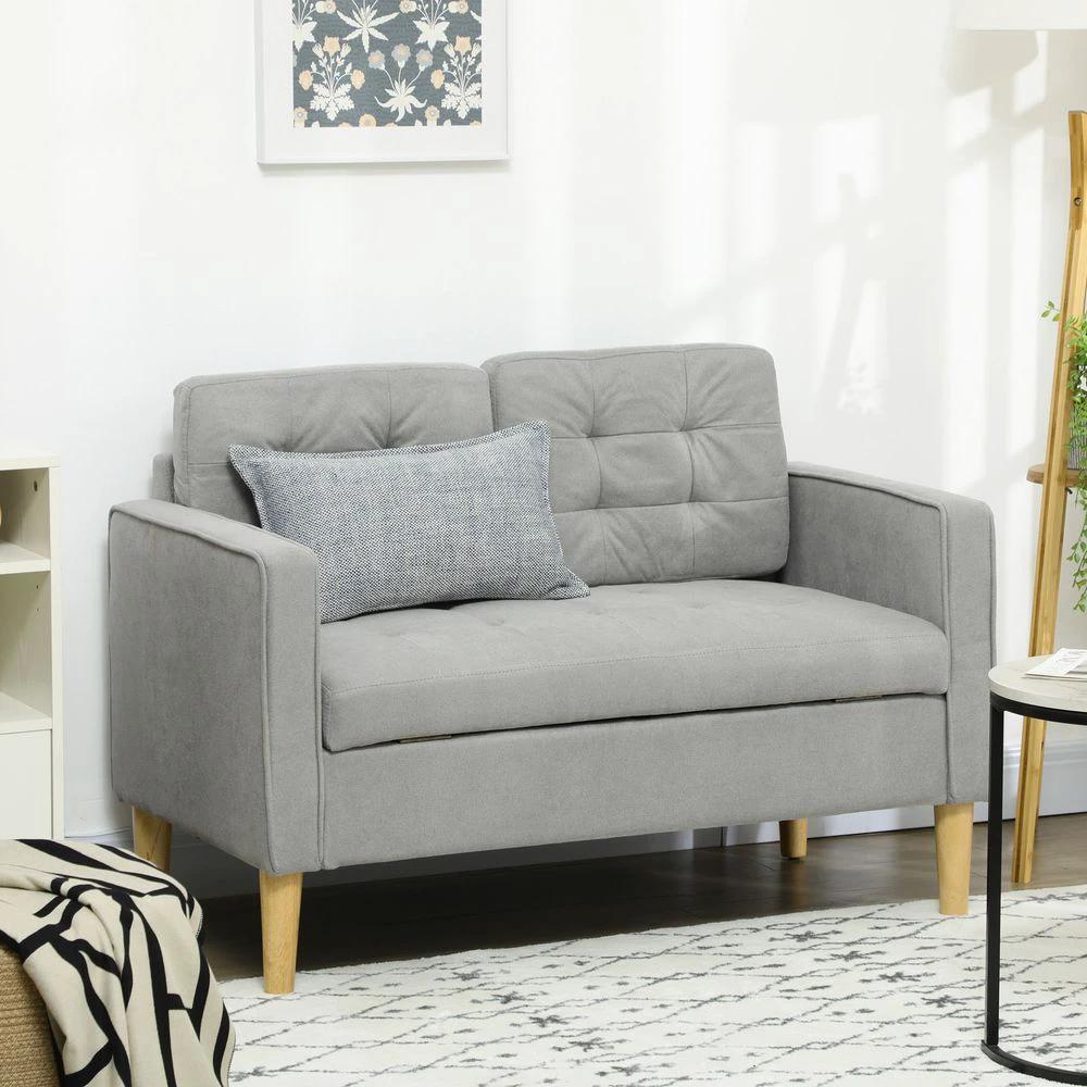Modern 2 Seater Sofa with Storage Compact Loveseat Sofa for Living Room Grey by HOMCOM