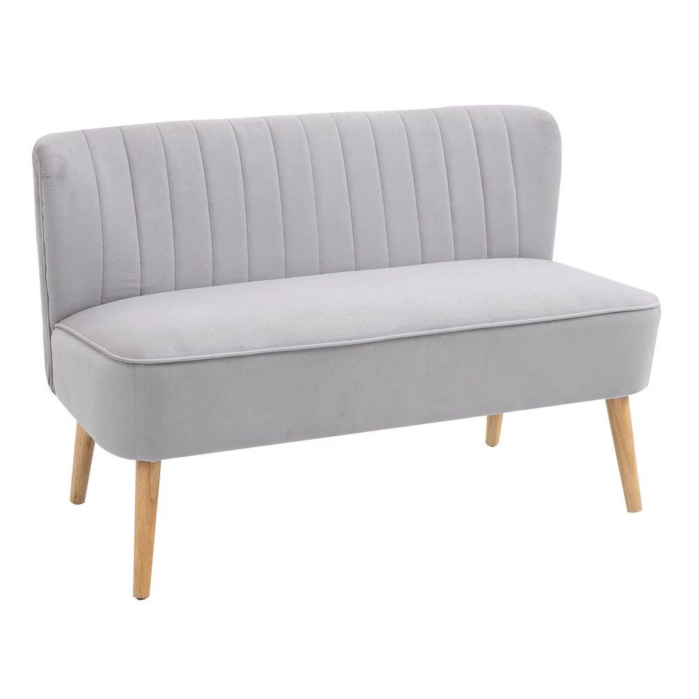 Modern Double Seat Sofa Compact Loveseat Couch Padded Velvet Wood Legs, Grey by HOMCOM