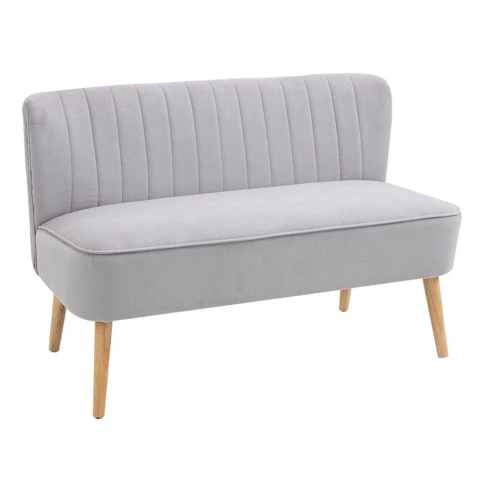Modern Double Seat Sofa Compact Loveseat Couch Padded Velvet Wood Legs, Grey by HOMCOM