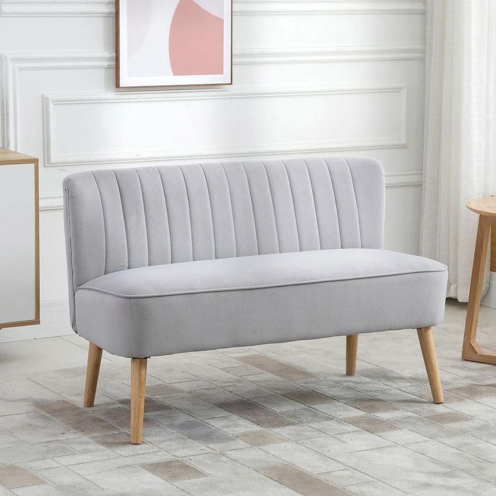 Modern Double Seat Sofa Compact Loveseat Couch Padded Velvet Wood Legs, Grey by HOMCOM