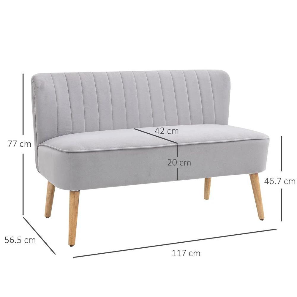 Modern Double Seat Sofa Compact Loveseat Couch Padded Velvet Wood Legs, Grey by HOMCOM