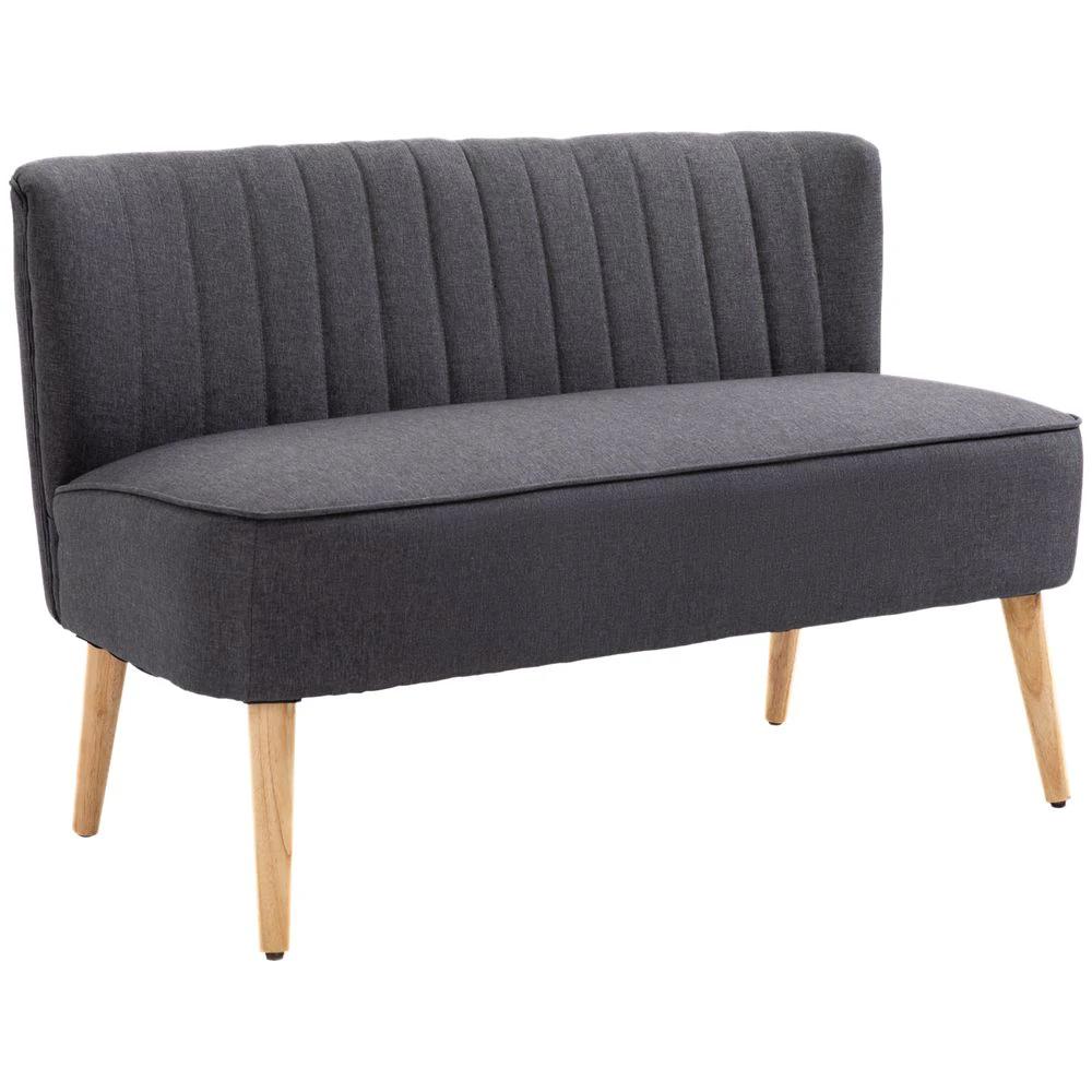 HOMCOM Modern Double Seat Sofa Loveseat Couch Padded Linen Wood Legs, Dark Grey - Uncategorized Sofa