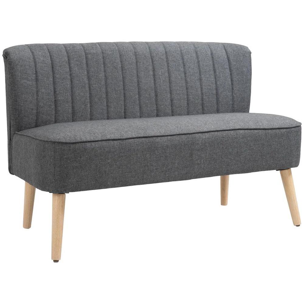 Modern Double Seat Sofa Loveseat Couch Padded Linen Wood Legs, Grey by HOMCOM