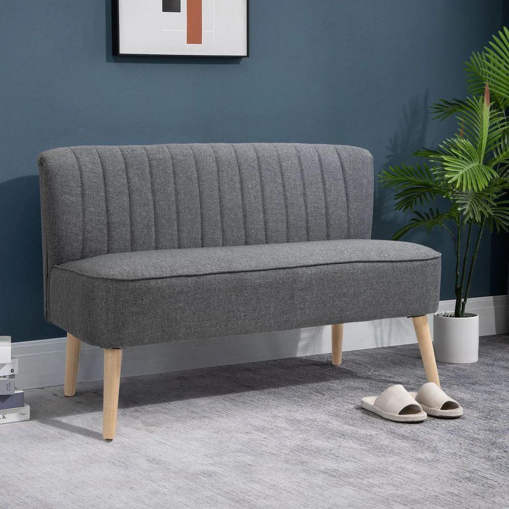 Modern Double Seat Sofa Loveseat Couch Padded Linen Wood Legs, Grey by HOMCOM