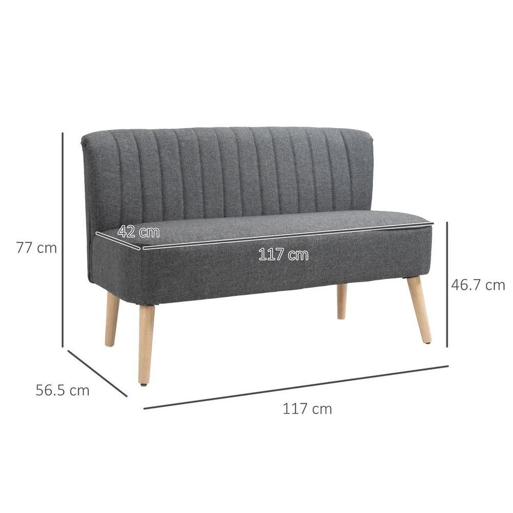 Modern Double Seat Sofa Loveseat Couch Padded Linen Wood Legs, Grey by HOMCOM