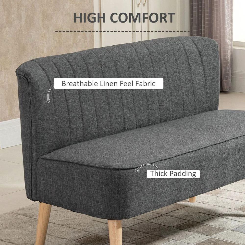 Modern Double Seat Sofa Loveseat Couch Padded Linen Wood Legs, Grey by HOMCOM