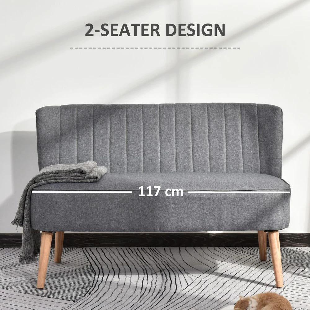 Modern Double Seat Sofa Loveseat Couch Padded Linen Wood Legs, Grey by HOMCOM