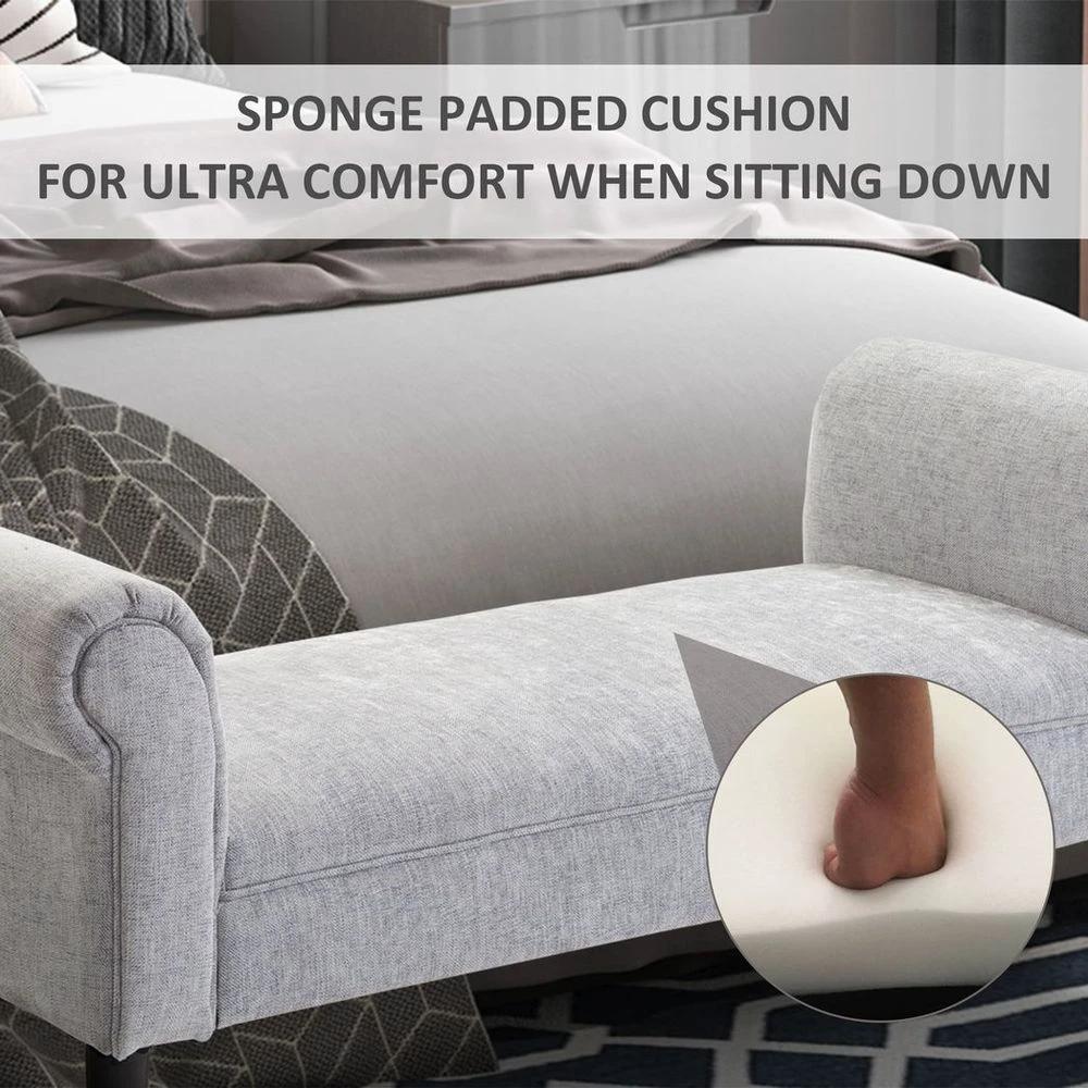 HOMCOM Modern Rolled Arm Bench Bed End Ottoman Sofa Seat Footrest Bedroom Entryway - Uncategorized Sofa