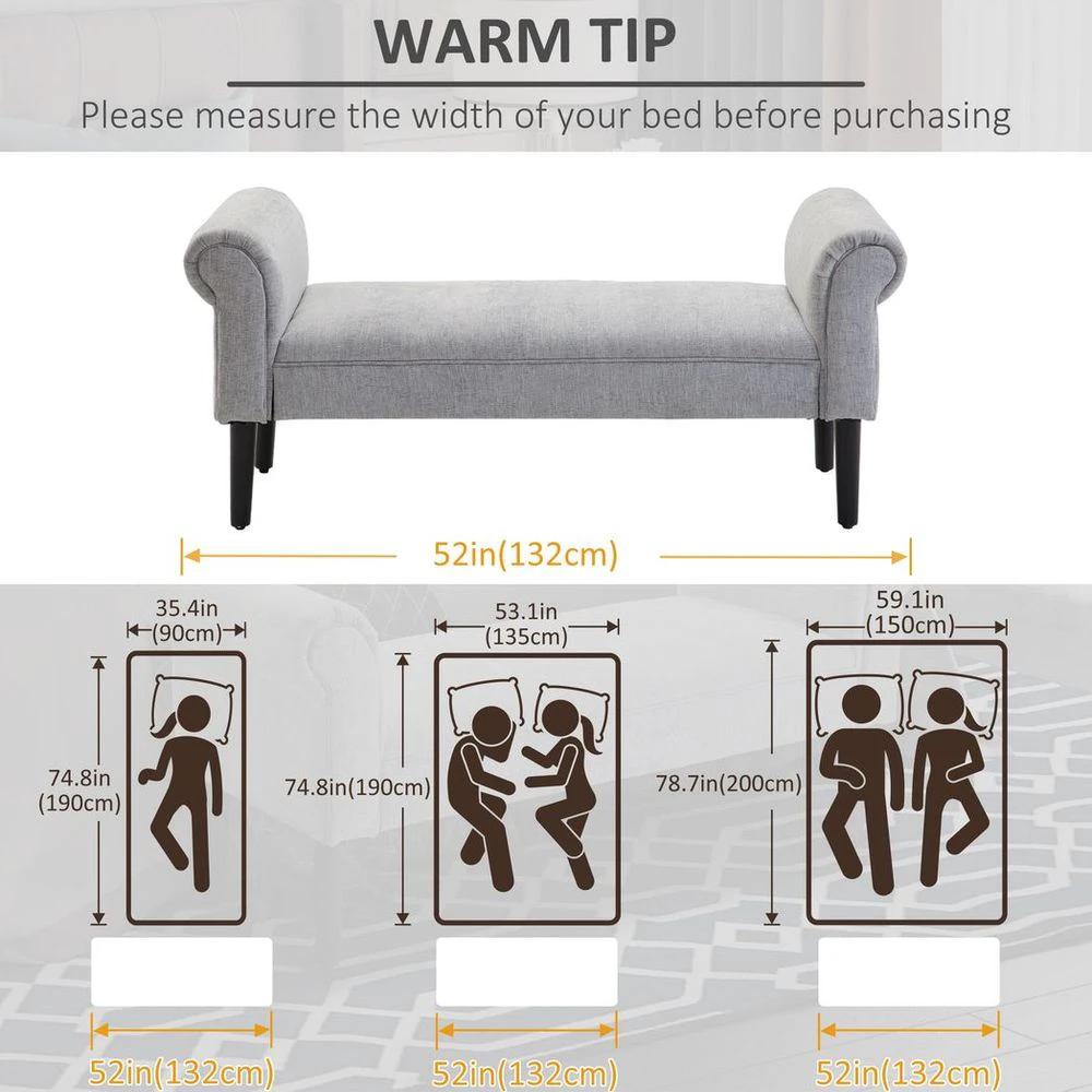 HOMCOM Modern Rolled Arm Bench Bed End Ottoman Sofa Seat Footrest Bedroom Entryway - Uncategorized Sofa