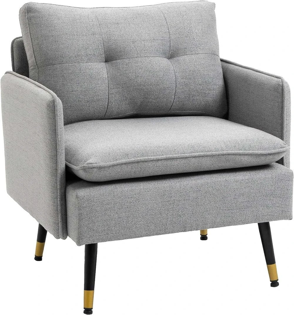 Modern Upholstered One Seater Sofa for Bedroom Living Room Grey by HOMCOM
