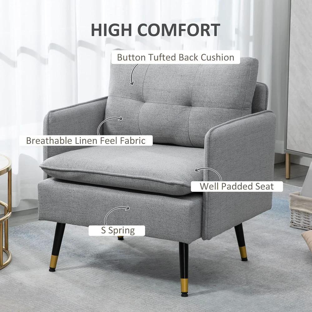 Modern Upholstered One Seater Sofa for Bedroom Living Room Grey by HOMCOM