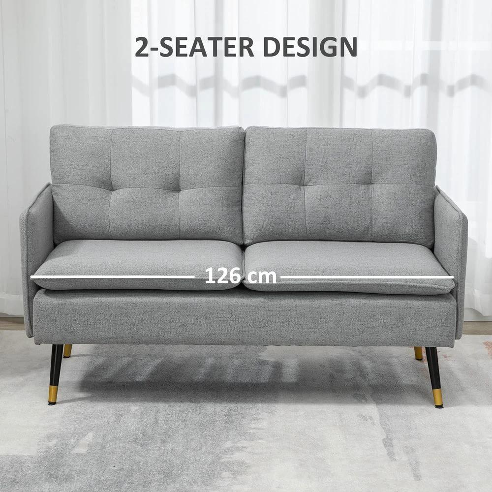 Modern Upholstered Two Seater Sofa for Bedroom Living Room Grey by HOMCOM