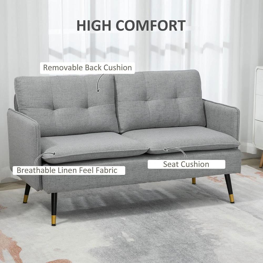 Modern Upholstered Two Seater Sofa for Bedroom Living Room Grey by HOMCOM