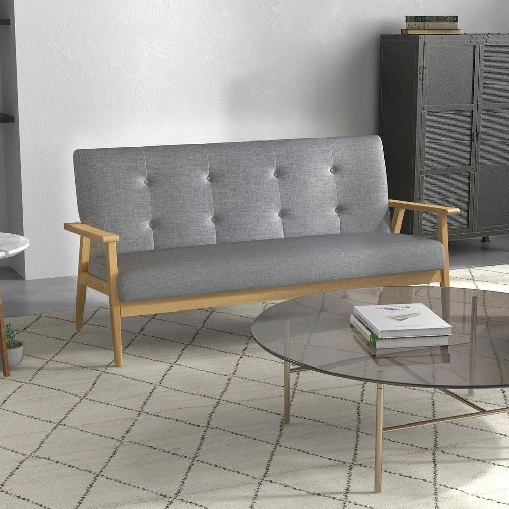 Modern Upholstery Sofa 3-Seater Couch with Button Tufted Backrest Dark Grey - Sofa from HOMCOM
