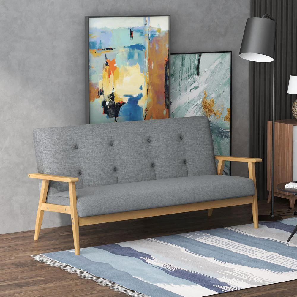 Modern Upholstery Sofa 3-Seater Couch with Button Tufted Backrest Dark Grey - Sofa from HOMCOM