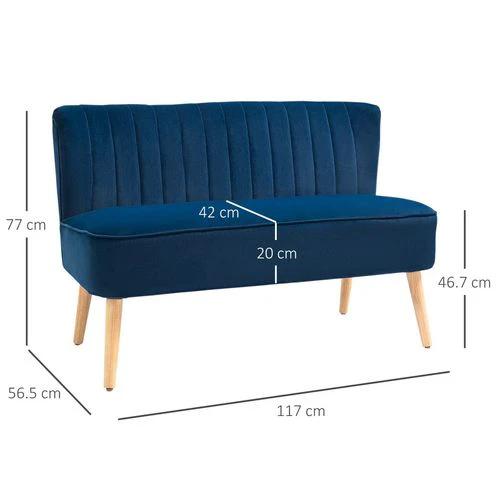 HOMCOM Velvet-Feel Double Sofa w/ Wood Frame Foam Padding High Back, Grey - Sofa