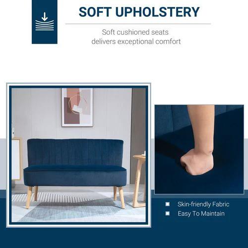 HOMCOM Velvet-Feel Double Sofa w/ Wood Frame Foam Padding High Back, Grey - Sofa