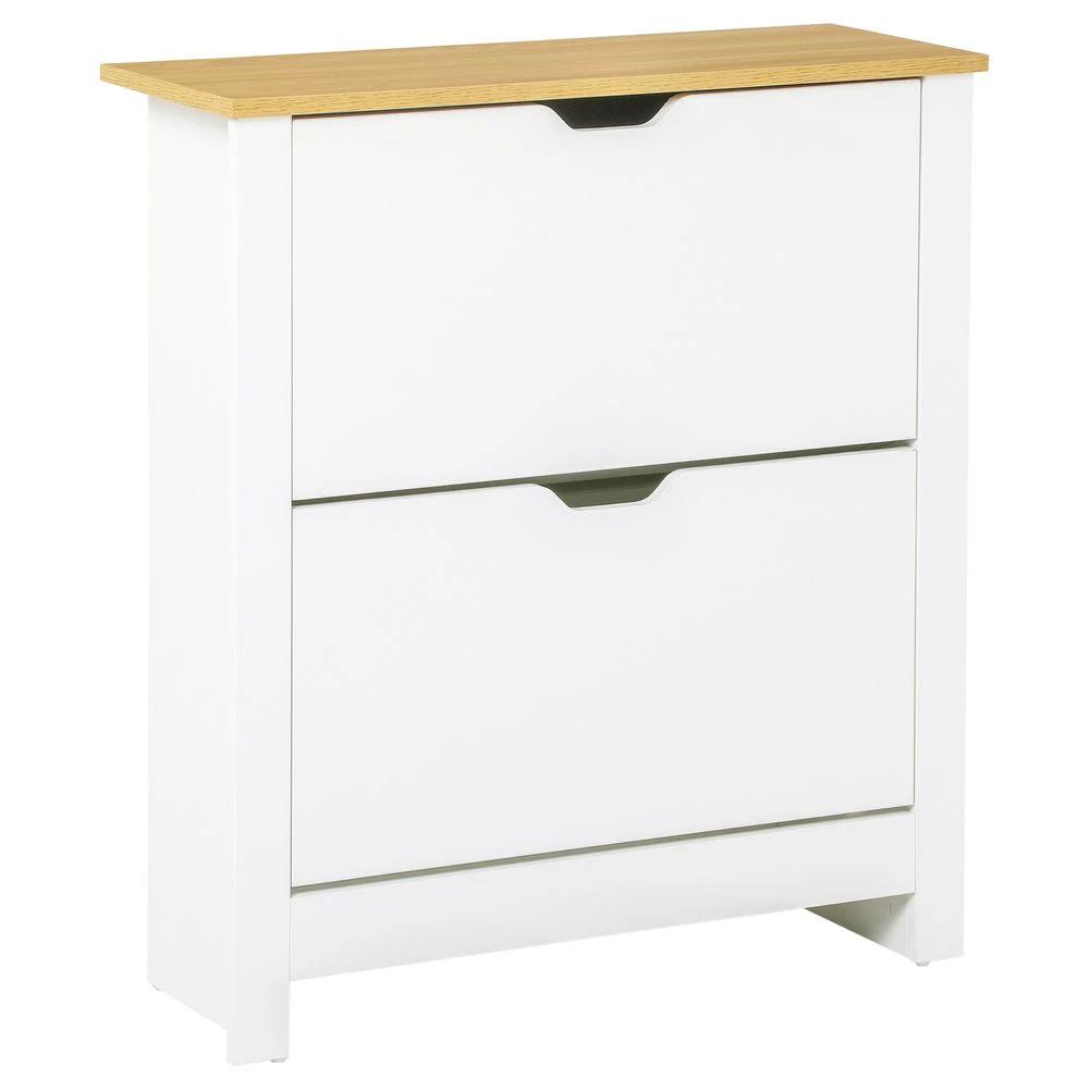 12-Shoe Storage Cabinet Homcom4 Shelves 2 Drawers Tabletop 4 Legs White by HOMCOM