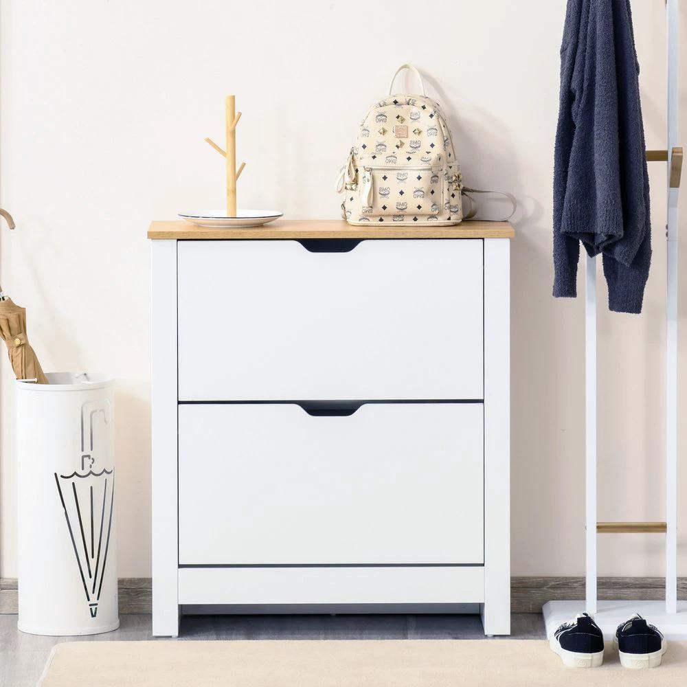 12-Shoe Storage Cabinet Homcom4 Shelves 2 Drawers Tabletop 4 Legs White by HOMCOM