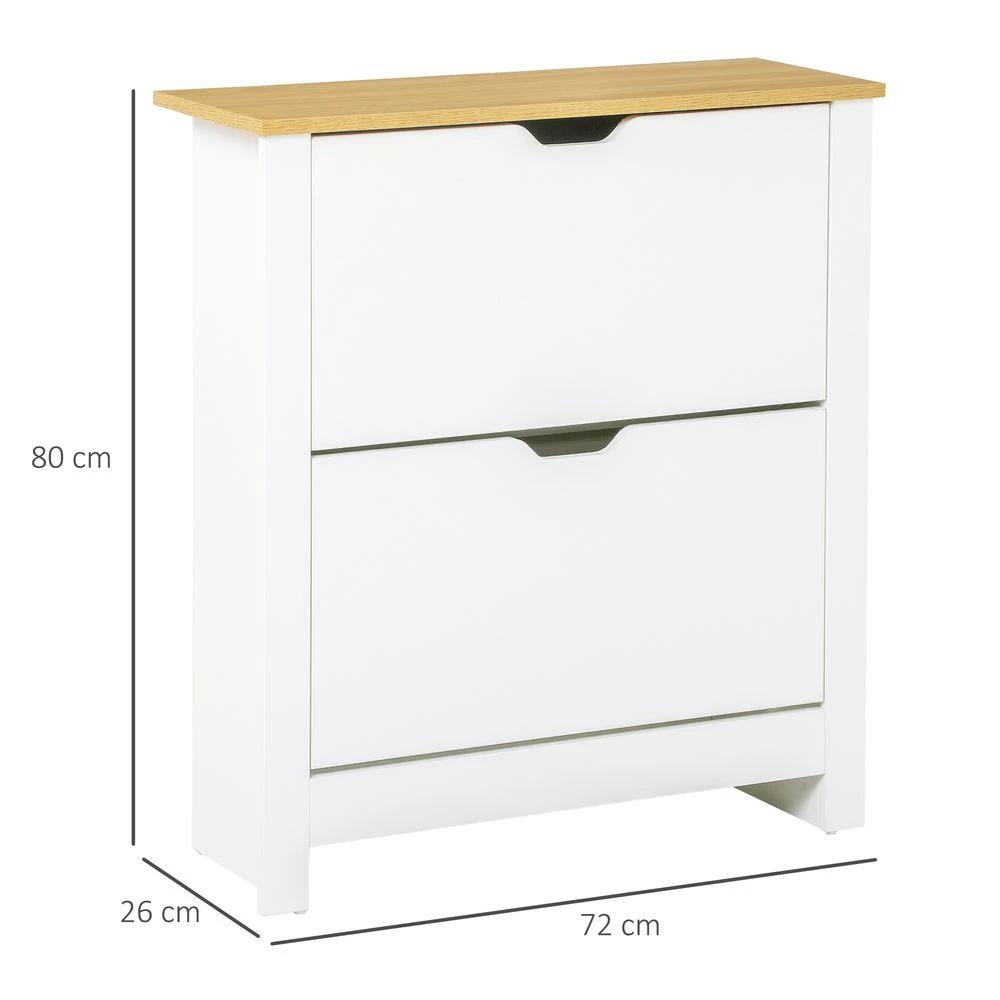 12-Shoe Storage Cabinet Homcom4 Shelves 2 Drawers Tabletop 4 Legs White by HOMCOM