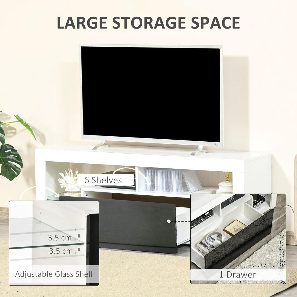 HOMCOM 140cm TV Stand Cabinet High Gloss TV Stand Unit Homcom LED RGB Light Storage - Uncategorized TV Unit