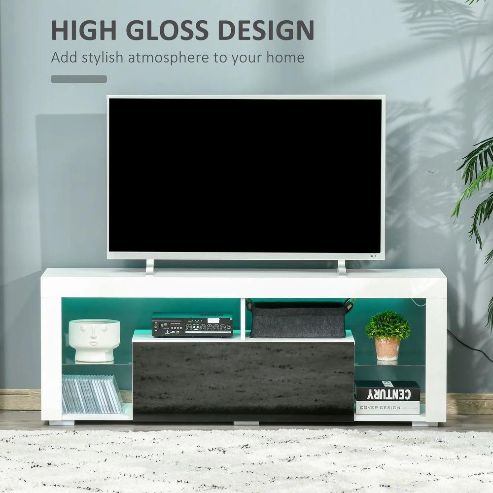 HOMCOM 140cm TV Stand Cabinet High Gloss TV Stand Unit Homcom LED RGB Light Storage - Uncategorized TV Unit