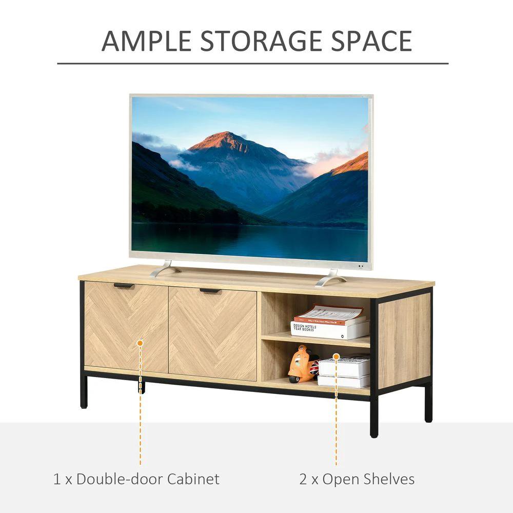 Double Door TV Cabinet Stand with Adjustable Storage Shelves, Natural by HOMCOM