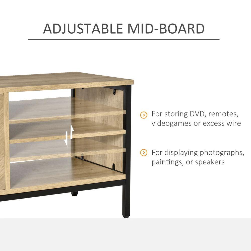 Double Door TV Cabinet Stand with Adjustable Storage Shelves, Natural by HOMCOM