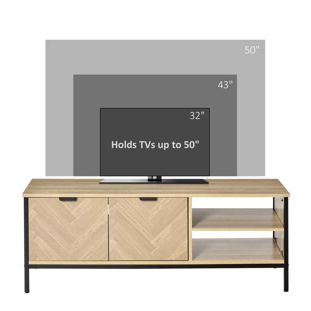 Double Door TV Cabinet Stand with Adjustable Storage Shelves, Natural by HOMCOM