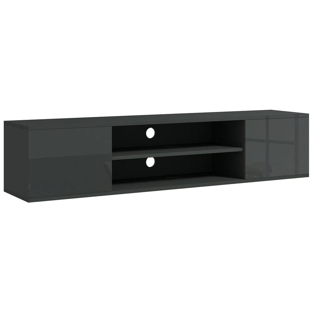 Floating TV Unit for 60" TVs W/ Shelves and Cabinets, Grey by HOMCOM