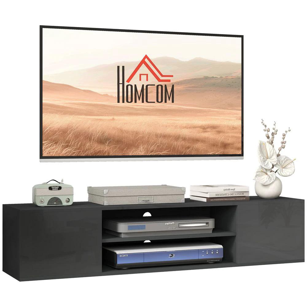 Floating TV Unit for 60" TVs W/ Shelves and Cabinets, Grey by HOMCOM