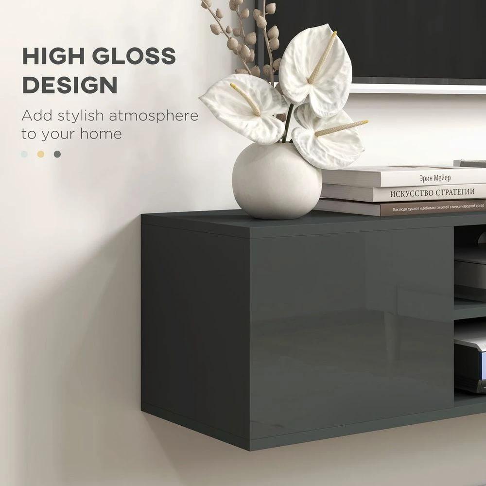 Floating TV Unit for 60" TVs W/ Shelves and Cabinets, Grey by HOMCOM