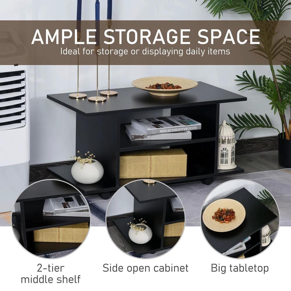 Mobile TV Stand Bookshelves in Black by HOMCOM