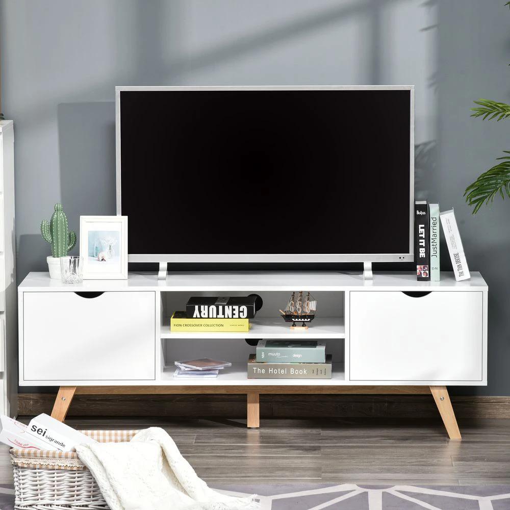 HOMCOM Particle Board 4-Compartment Media Unit White - Uncategorized TV Unit