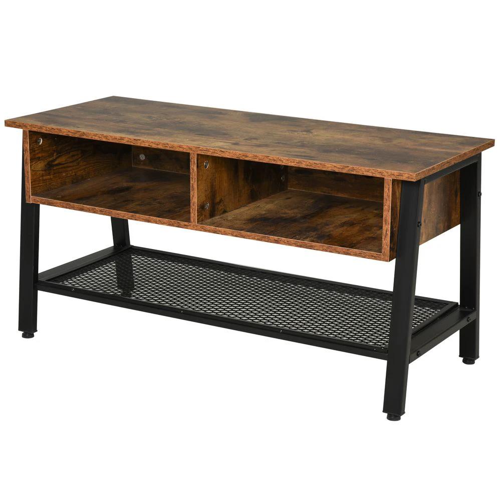 Rubber Wood 3-Tier TV Media Unit Black/Brown by HOMCOM
