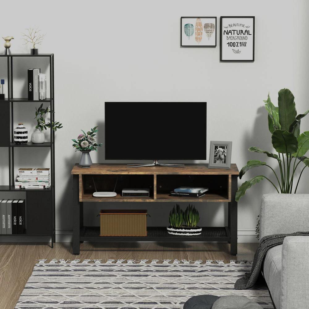 Rubber Wood 3-Tier TV Media Unit Black/Brown by HOMCOM