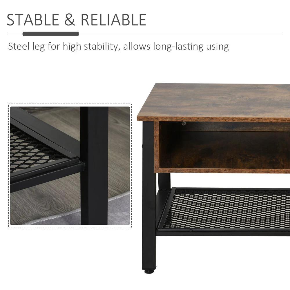 Rubber Wood 3-Tier TV Media Unit Black/Brown by HOMCOM