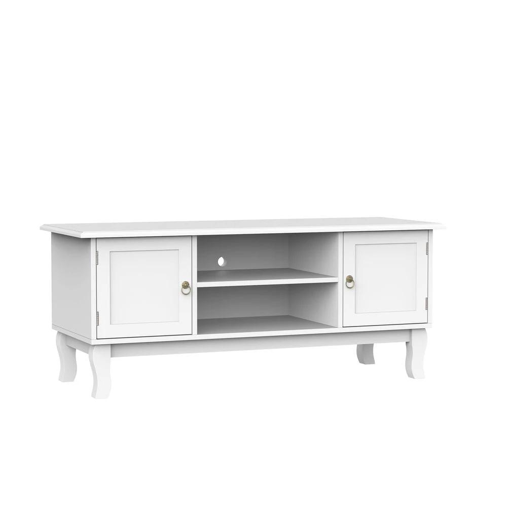 TV Stand Unit Corner Table, MDF-Ivory White by HOMCOM