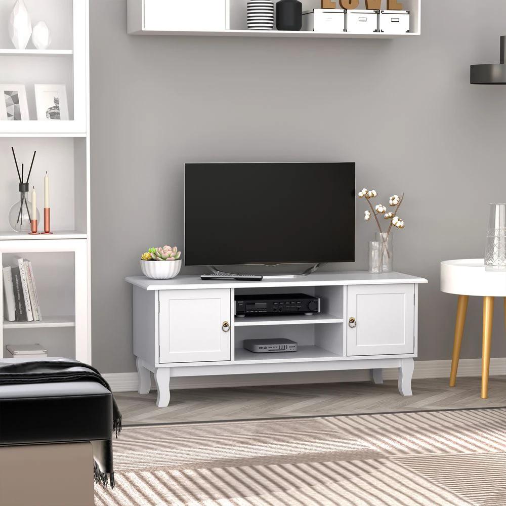 TV Stand Unit Corner Table, MDF-Ivory White by HOMCOM
