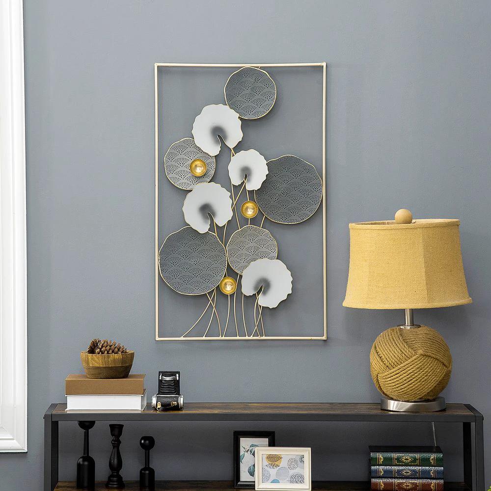3D Homcom Metal Wall Art Leaves for Home Decor, Hanging Wall Sculpture, Gold by HOMCOM