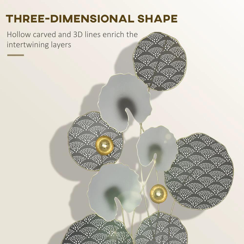 3D Homcom Metal Wall Art Leaves for Home Decor, Hanging Wall Sculpture, Gold by HOMCOM