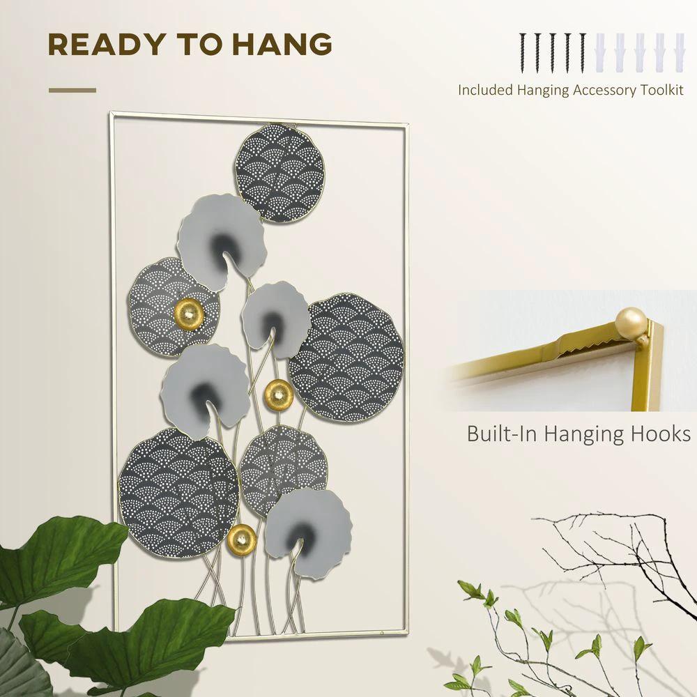 3D Homcom Metal Wall Art Leaves for Home Decor, Hanging Wall Sculpture, Gold by HOMCOM
