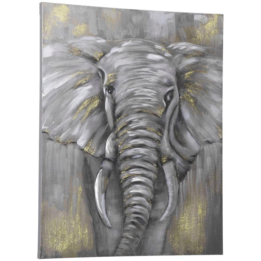 Hand-Painted Canvas Wall Art Elephant for Living Room Bedroom, 100x80cm by HOMCOM