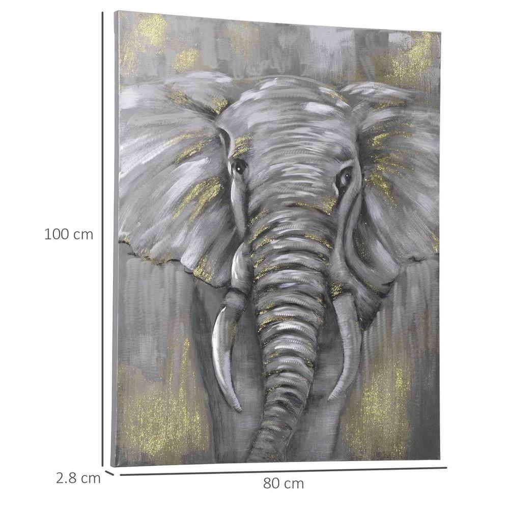 Hand-Painted Canvas Wall Art Elephant for Living Room Bedroom, 100x80cm by HOMCOM