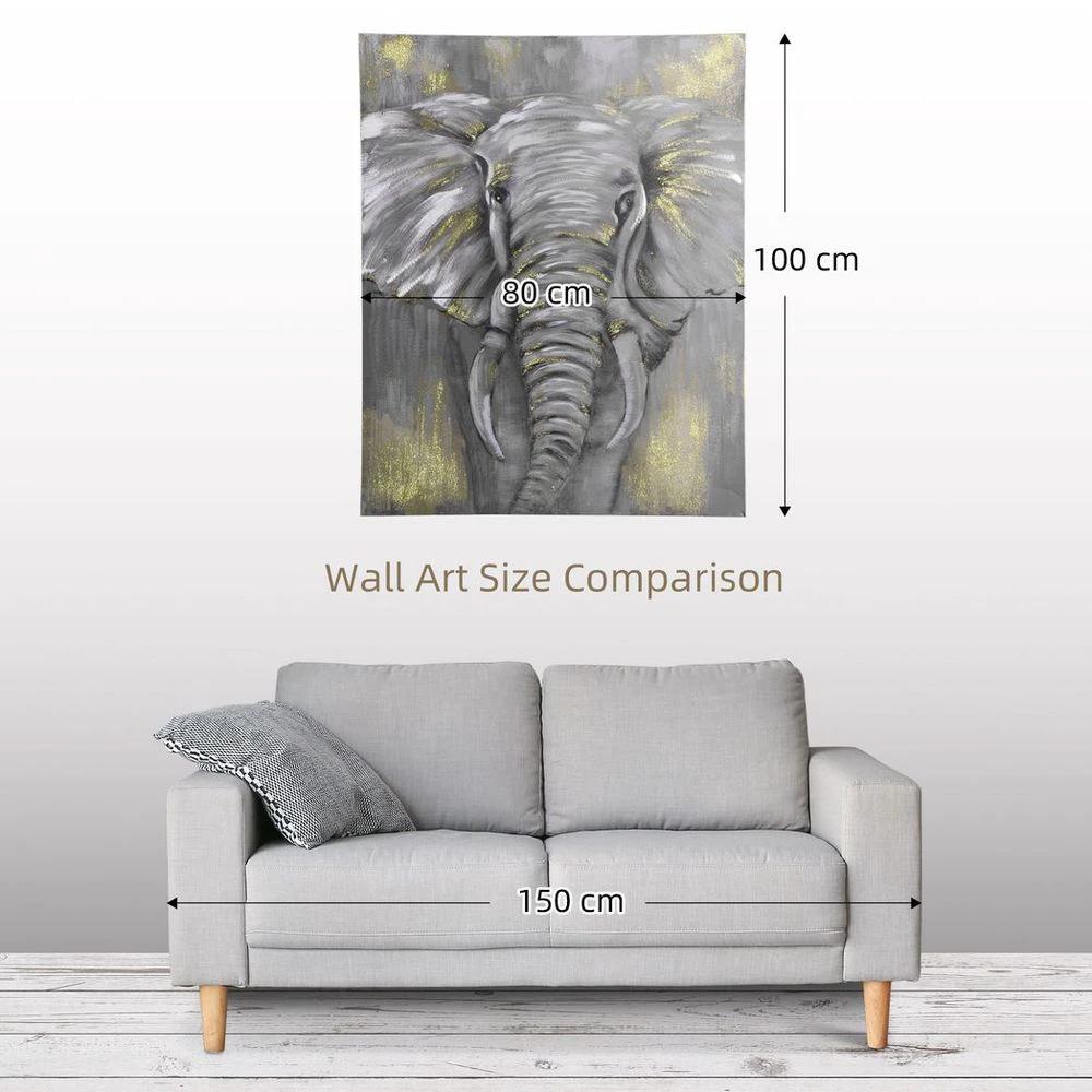 Hand-Painted Canvas Wall Art Elephant for Living Room Bedroom, 100x80cm by HOMCOM